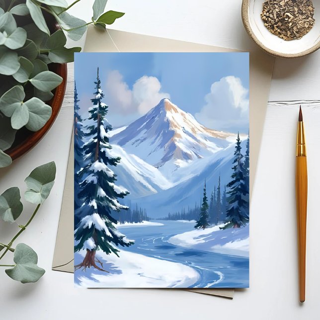 Carte Postale Northern Peaks | Winter Mountain Landscape Painted (Créateur téléchargé)