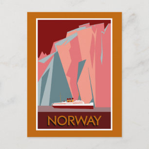 Carte Postale Norvège fjords retro style vintage