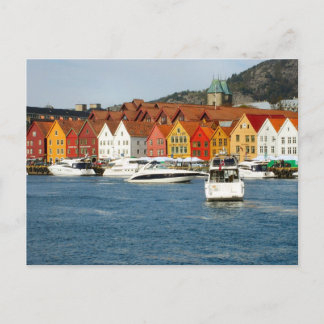 Carte Postale Norvège, Maisons peintes au bord de l'eau