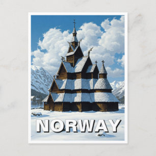 Carte Postale Norvège Stand Church Voyage d'hiver