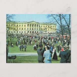 Carte Postale Norvège vintage, Oslo, jardins du Palais