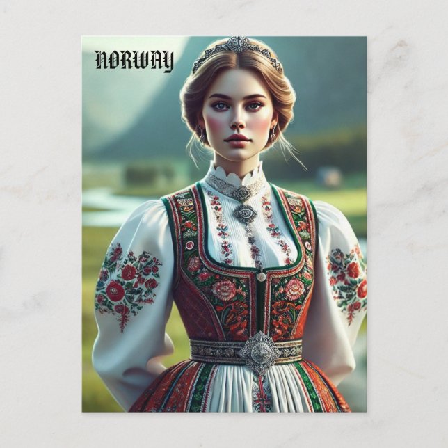 Carte Postale Norvégienne en tenue Bunad traditionnelle (Devant)