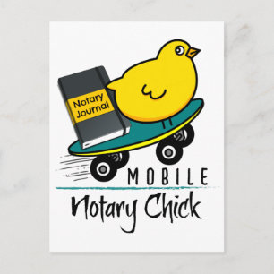Carte Postale Notaire mobile Chick faisant de la planche à roule