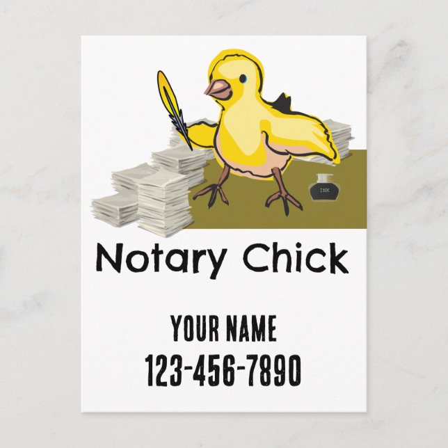 Carte Postale Notaire poule plume jaune personnalisée (Devant)