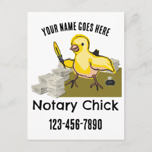 Carte Postale Notaire poulet plume jaune personnalisée