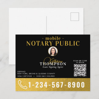 Carte Postale Notary Signing Agent Black Gold Photo QR Code