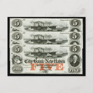 Carte Postale Note de cinq dollars de New Haven 1855