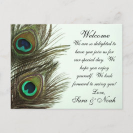 Carte Postale Note de sac d'accueil de mariage de plume de paon