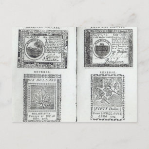 Carte Postale Notes de la monnaie continentale