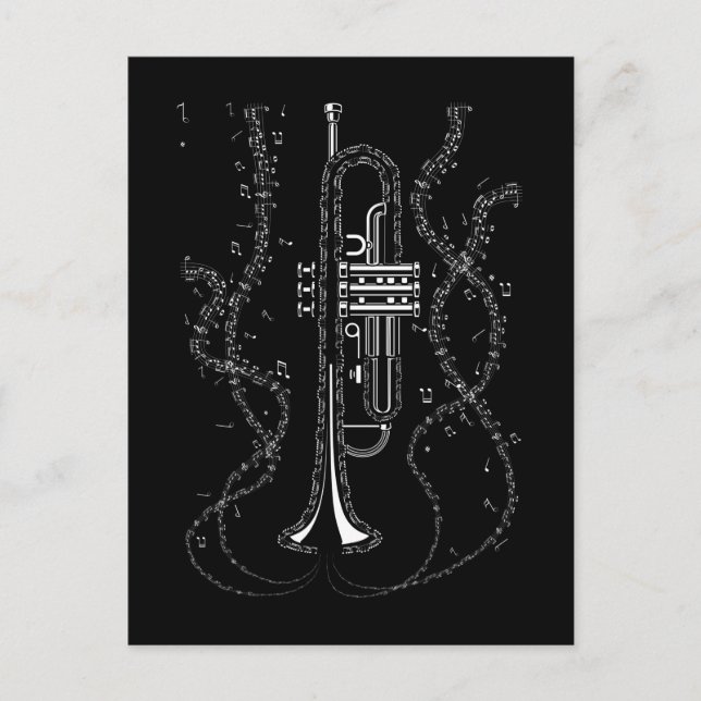 Carte Postale Notes de musique de trompette Instrument Musicien  (Devant)