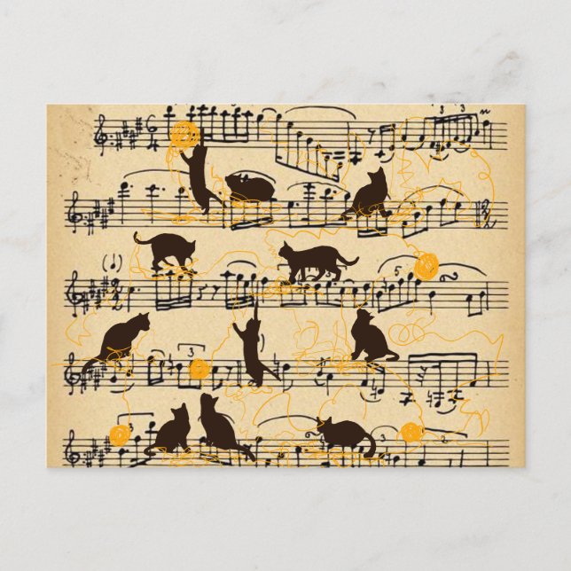 Carte Postale Notes musicales et chatons (Devant)