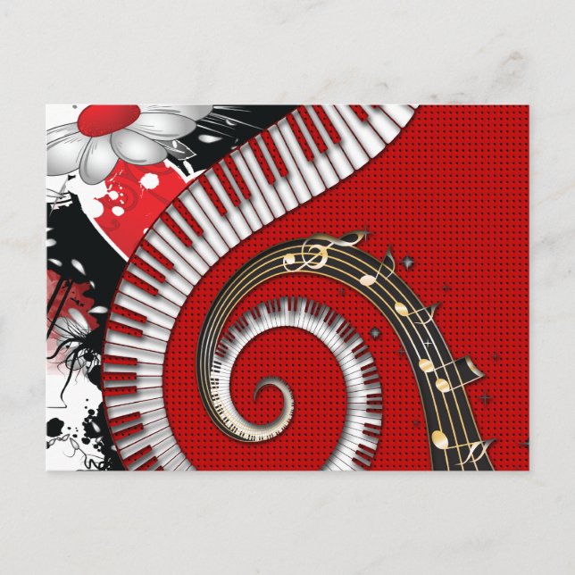 Carte Postale Notes musicales Grunge Floral Swirls (Devant)