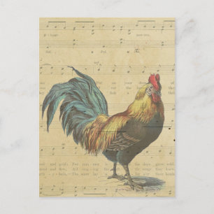 Carte Postale Notes musicales vintages de la feuille de coq Rust