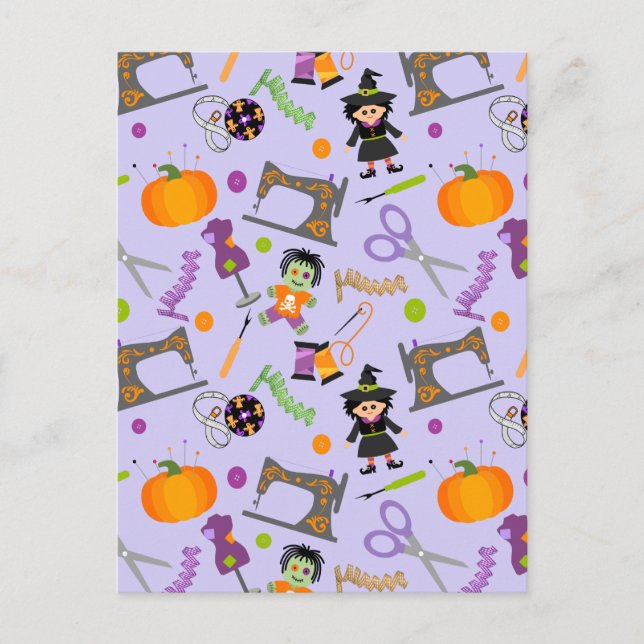 Carte Postale Notions de couture de la marmite d'Halloween (Devant)