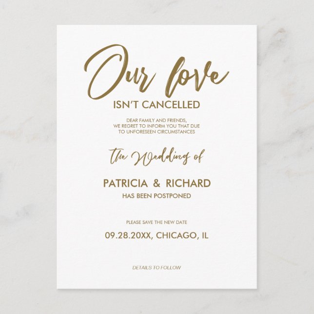 Carte Postale Notre amour n’est pas annulé le report Mariage (Devant)