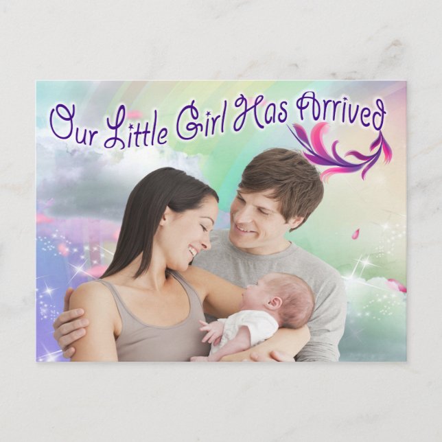 Carte Postale Notre Bébée papillon fille est arrivée (Devant)