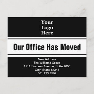 Carte Postale Notre bureau a déménagé modèle de texte noir et bl