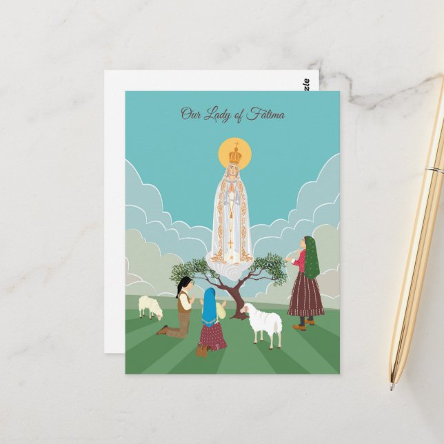 Carte Postale Notre-Dame de Fatima et prière des bergers (Devant/Arrière en situation)