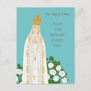 Carte Postale Notre-Dame de Fatima et roses blanches