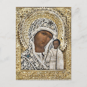 Carte Postale Notre Dame de Kazan Intricate Gold Frame Icon