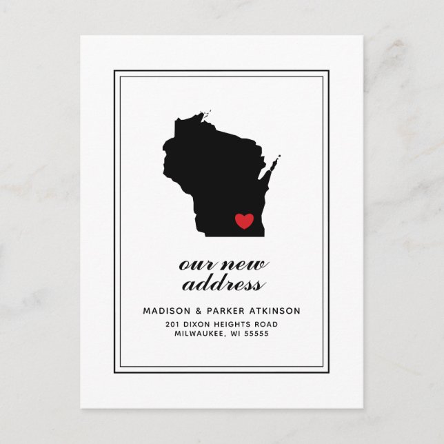 Carte Postale Notre nouvelle adresse en WI | Marquer votre ville (Devant)