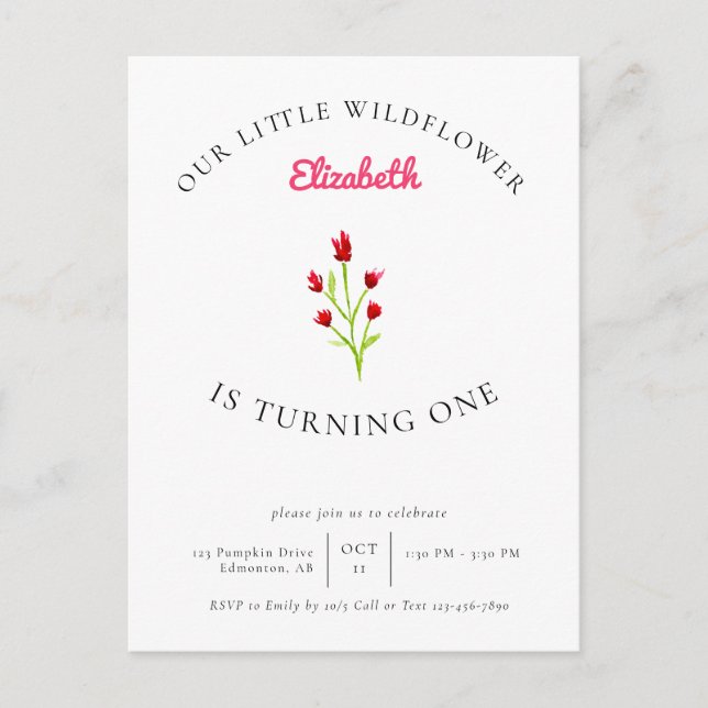 Carte Postale Notre petite fleur sauvage 1er anniversaire floral (Devant)