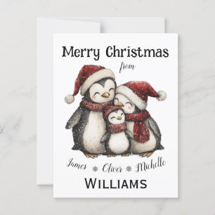 Carte Postale Notre premier Noël en famille de trois pingouins