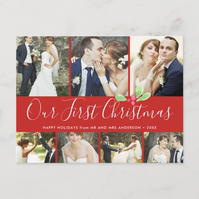 Carte Postale Notre premier Noël Marié Holiday 7Photo Collage (Devant)