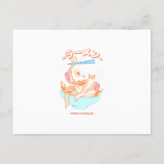Carte Postale Nouilles Ramen Fraîches Avec Design Chat