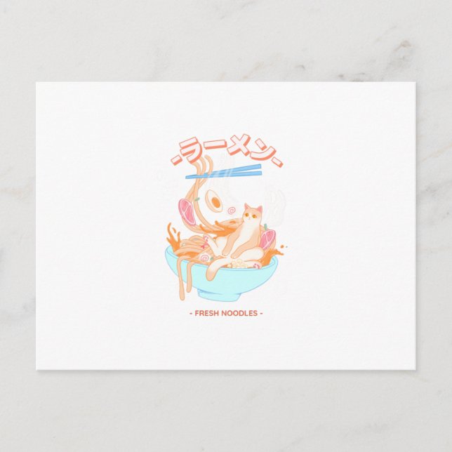 Carte Postale Nouilles Ramen Fraîches Avec Design Chat (Devant)