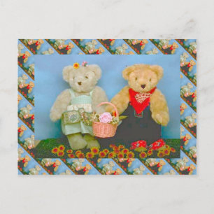 Carte Postale Nounours, couple de jardinage