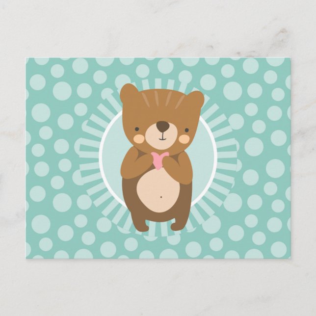 Carte Postale Nounours en peluche marron Cœur (Devant)