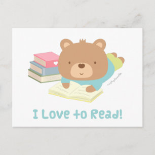 Carte Postale Nounours Teddy Bear aime lire pour les enfants