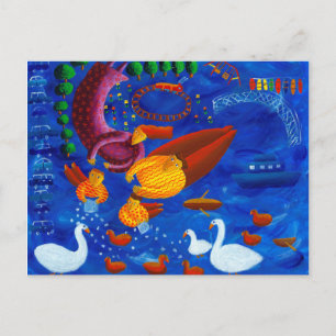 Carte Postale Nourrir Les Canards Peinture D'Art Contemporain