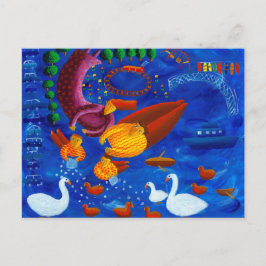 Carte Postale Nourrir Les Canards Peinture D'Art Contemporain
