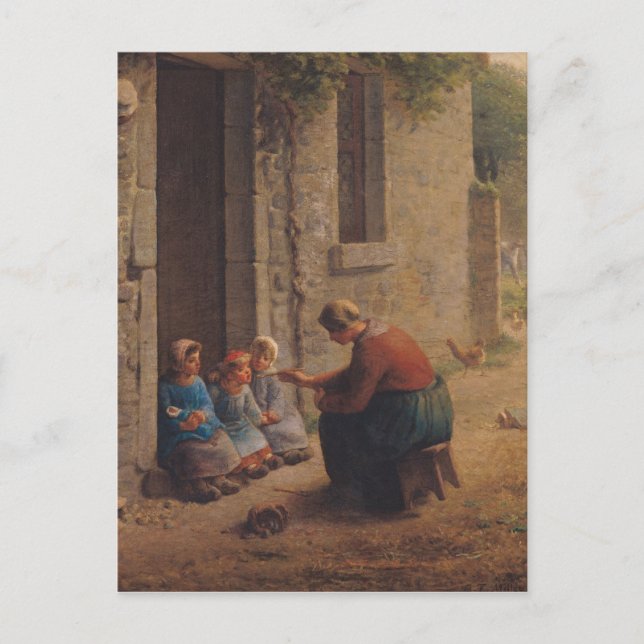 Carte Postale Nourrir les jeunes, 1850 (Devant)