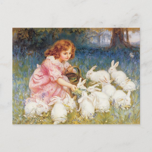 Carte Postale Nourrir les lapins (Devant)