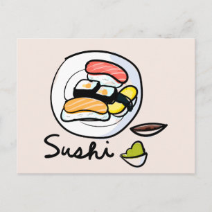 Carte Postale Nourriture de sushi japonaise mignonne dessin anim