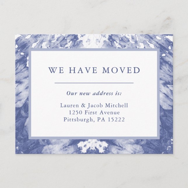 Carte Postale Nous Avons Déménagé | Bleu Tie Dye Moving Faire-pa (Devant)