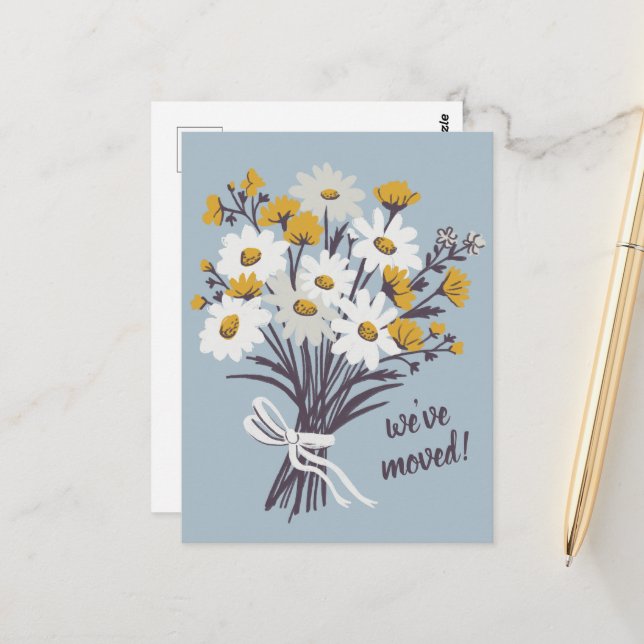 Carte Postale Nous avons déménagé Bouquet Daisy Changement d'adr (Devant/Arrière en situation)