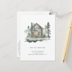 Carte Postale Nous avons déménagé Cabane aquarelle Pins Rustique
