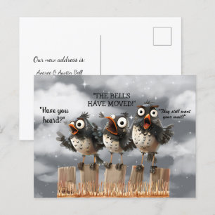 Carte Postale Nous avons déménagé des oiseaux drôles sur une car