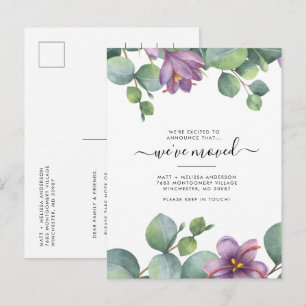 Carte Postale Nous avons déménagé Eucalyptus Greenery Violet Dém