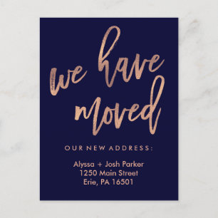 Carte Postale Nous Avons Déménagé   Faux Rose Gold Typographie m