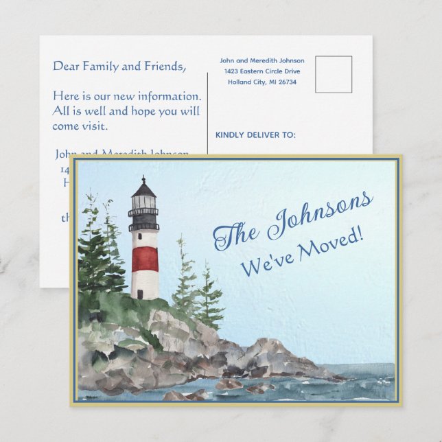 Carte Postale Nous avons déménagé le budget de l'eau du phare (Devant / Derrière)