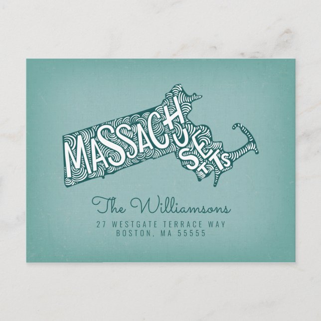 Carte Postale Nous avons déménagé | Nouvelle adresse | Massachus (Devant)