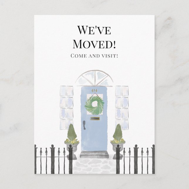 Carte Postale Nous avons déménagé Nouvelle Maison Aquarelle Bleu (Devant)