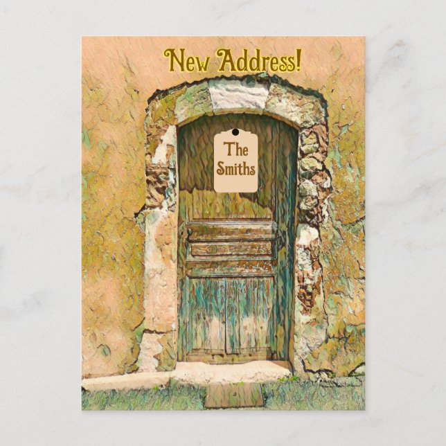 CARTE POSTALE NOUS AVONS DÉMÉNAGÉ ! PORTE EN BOIS PEINTE RUSTIQU (Devant)