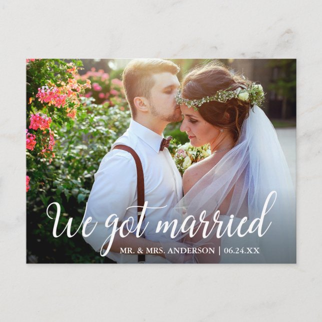 Carte Postale Nous avons marié Calligraphie Mariage Couple Photo (Devant)