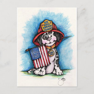 Carte Postale Nous n'oublierons jamais 9/11 Pompier Dalmatien